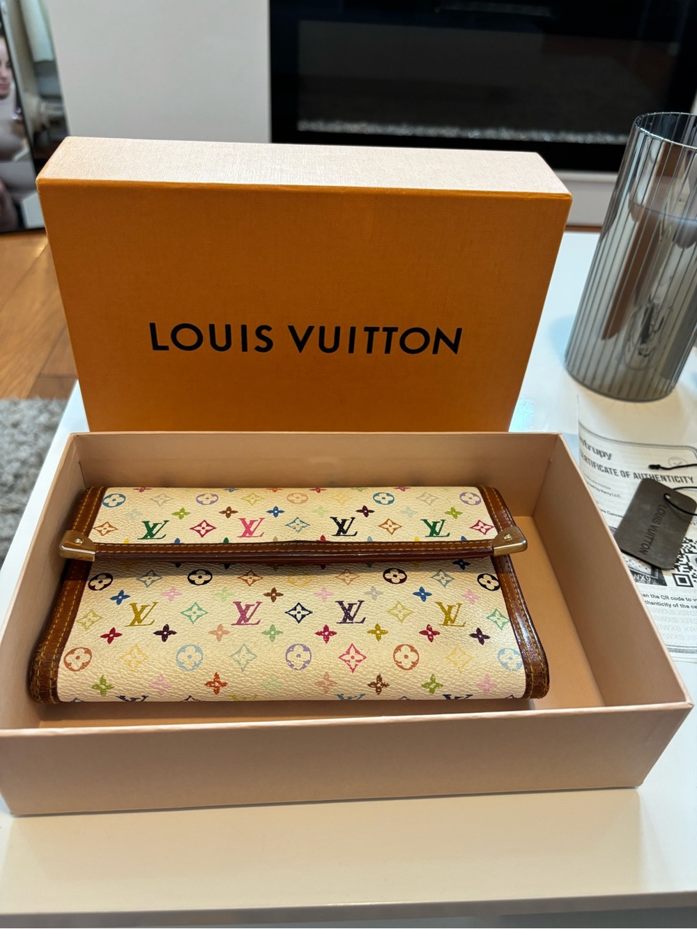 Louis Vuitton Multicolor Monogram Continental Wallet - Cream with Brown Trim